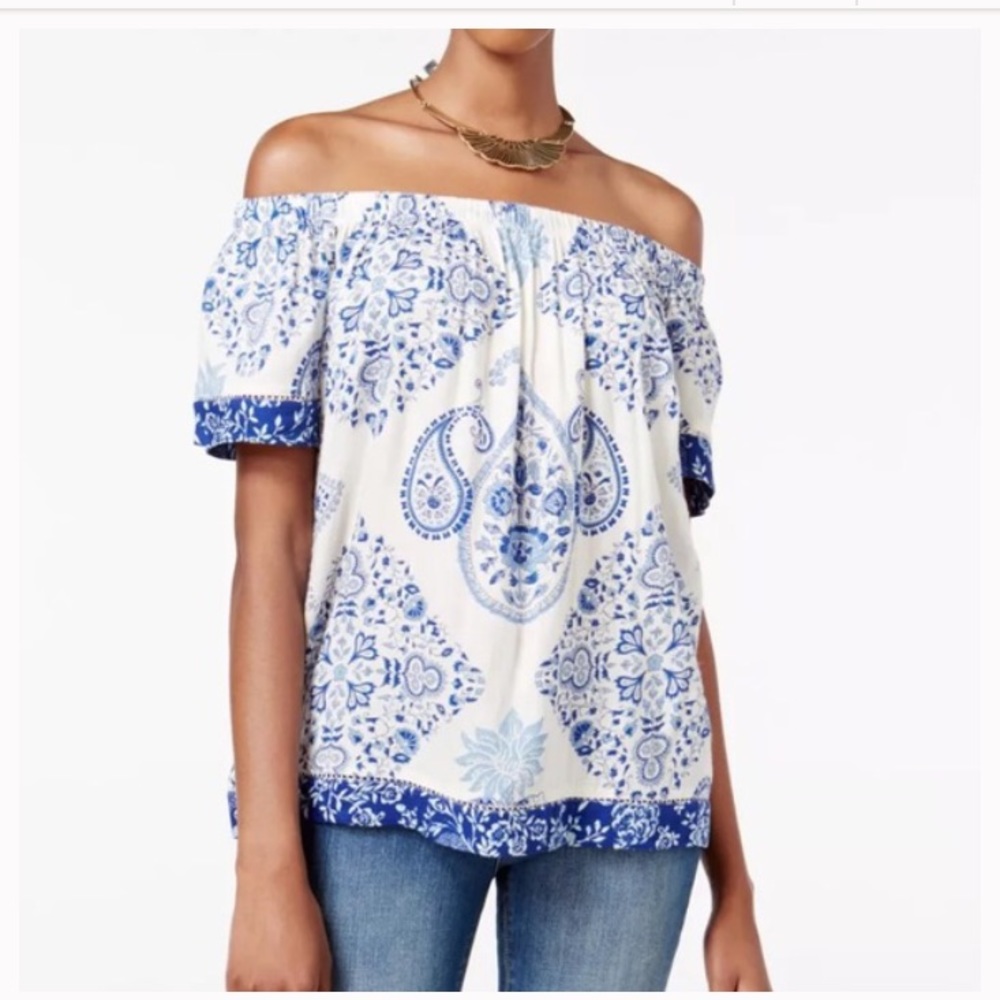 Lucky Brand boho paisley off the shoulder top - Picture 1 of 8
